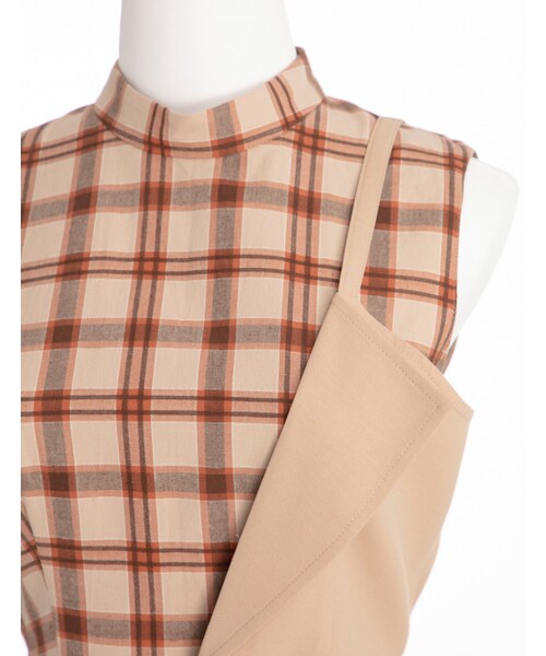 Marjorie（マージョリー）の「霓虹燈光，不對稱格紋拼色洋裝（ワンピース/ドレス・レディース・紅紫/杏・XS/S/M）」の10枚目の写真