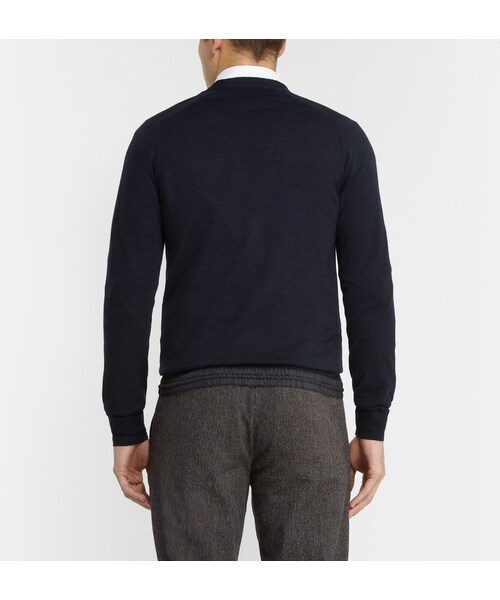 Sacai（サカイ）の「Sacai Fine-Knit Wool Drawstring-Hem Cardigan（カーディガン/ボレロ・メンズ・Blue・1/2/3/4）」の5枚目の写真