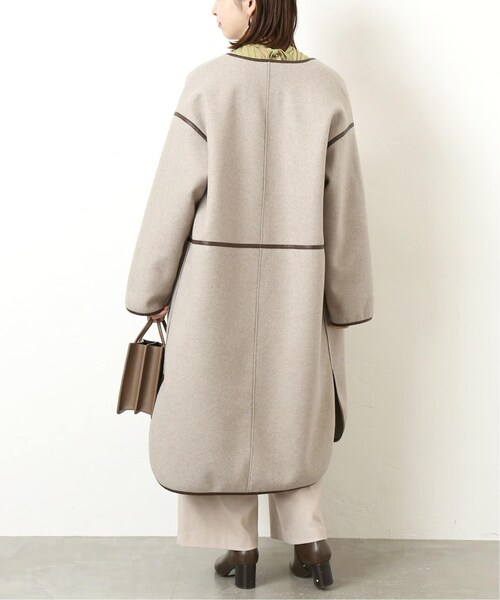 TAION:〈手洗い可能〉パイピング クルーネック ロング ダウン コート