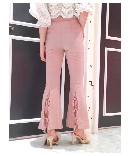 lilLilly（リルリリー）の「リボンニットフレアパンツ（パンツ・レディース・WHITE/PINK/BLUE/BLACK・FREE）」の12枚目の写真