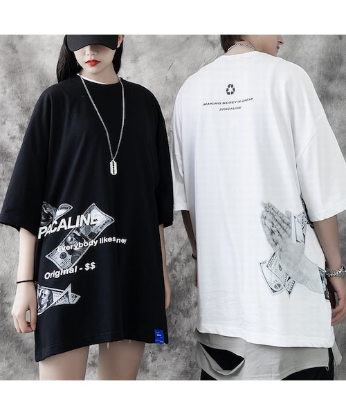 プリントドロップショルダールーズTシャツ