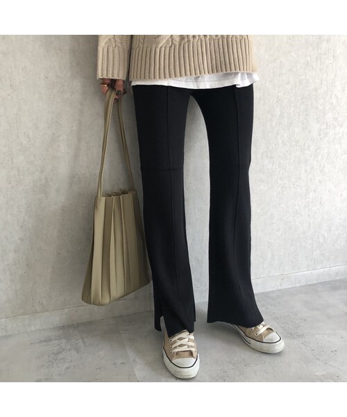 copine（コピン）の「12月8日再入荷！美シルエット裾スリットデザイン！センターシームフレアニットパンツ(3color)【クリックポスト対象商品】（その他パンツ・レディース・その他）」の12枚目の写真