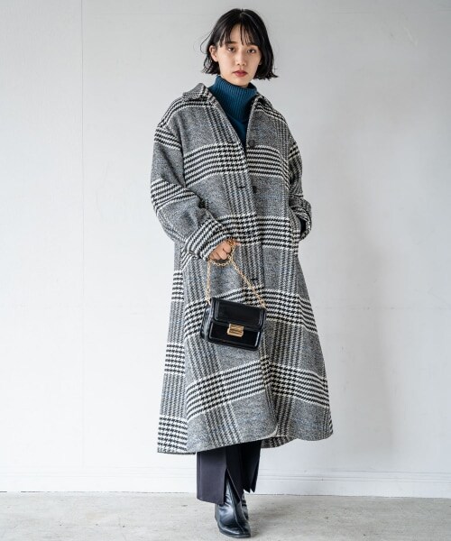 PAGEBOY（ページボーイ）の「【WEB先行予約】チェックマキシルーズコート（ジャケット/アウター・レディース・ブラック×チドリ柄・F）」の2枚目の写真