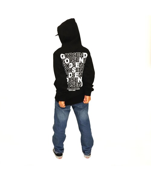 GODSEND(ゴッドセンド)の「CROSS LOGO HOODIE BLACK クロスロゴ パーカー ブラック(パーカー・キッズ・その他)」の4枚目の写真