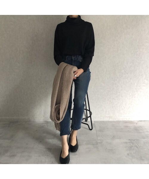 copine(コピン)の「12月8日再入荷!インナーに最適!柔らかな着心地カシミアタッチルーズタートル薄手ニット(2color)【クリックポスト対象商品】(ニット/セーター・レディース・その他)」の2枚目の写真