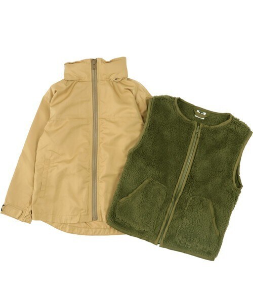 T>>2（ティーツー）の「3WAYジャケット（ナイロンジャケット・キッズ・05.ダークブラウン/01.ベージュ/02.ブラック/03.ブルー/04.カーキ/06.グレー・90-150）」の4枚目の写真