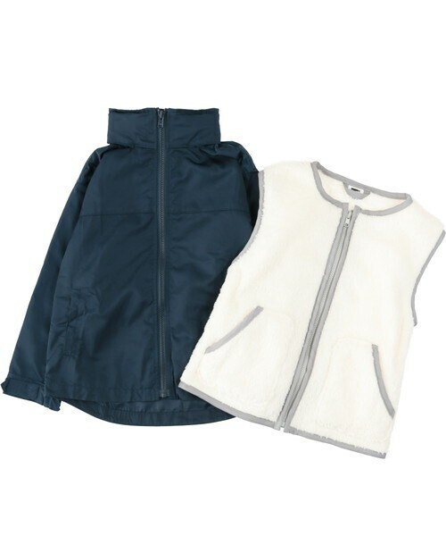 T>>2（ティーツー）の「3WAYジャケット（ナイロンジャケット・キッズ・05.ダークブラウン/01.ベージュ/02.ブラック/03.ブルー/04.カーキ/06.グレー・90-150）」の6枚目の写真