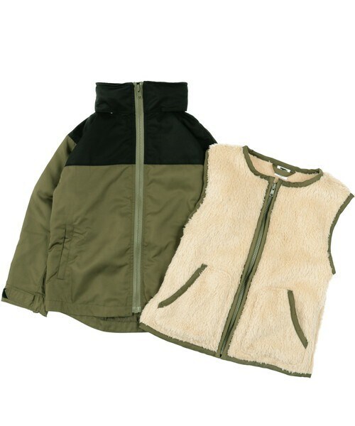 T>>2（ティーツー）の「3WAYジャケット（ナイロンジャケット・キッズ・05.ダークブラウン/01.ベージュ/02.ブラック/03.ブルー/04.カーキ/06.グレー・90-150）」の5枚目の写真