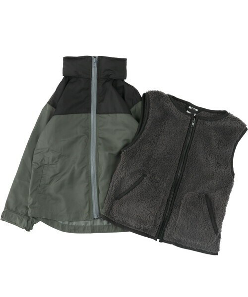 T>>2（ティーツー）の「3WAYジャケット（ナイロンジャケット・キッズ・05.ダークブラウン/01.ベージュ/02.ブラック/03.ブルー/04.カーキ/06.グレー・90-150）」の3枚目の写真