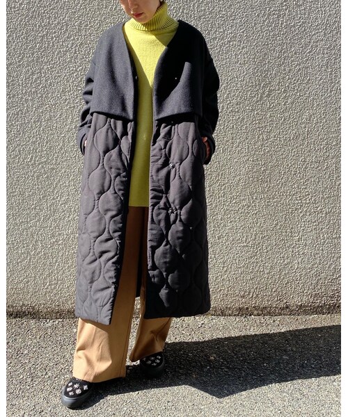 No Brand ノーブランド の マットタフタ異素材切替キルティングコート ノーカラージャケット Wear