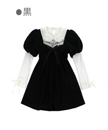 Bobon21 | レイヤード風部分レースふわもこワンピース-全２色-(ワンピース)