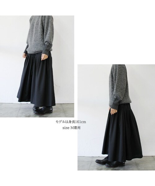 ホームスパン ポケット付きスカート ブラック ホームスパン homspun ダブルポケットギャザースカート ブラックS