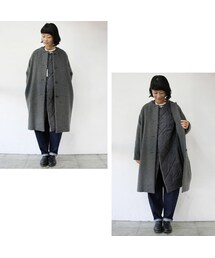 TRAVAIL MANUEL ウールコート ノーカラー　ラグラン袖　黒 20201113102349181_215.jpg