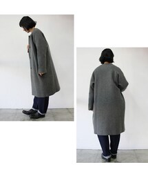 TRAVAIL MANUEL ウールコート ノーカラー　ラグラン袖　黒 20201113102349237_215.jpg