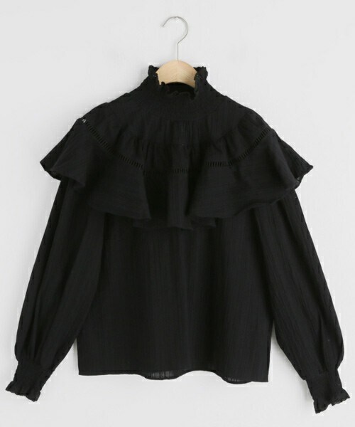 DHOLIC（ディーホリック）の「シャーリングラッフルブラウス（シャツ/ブラウス・レディース・ホワイト/ブラック・FREE）」の2枚目の写真