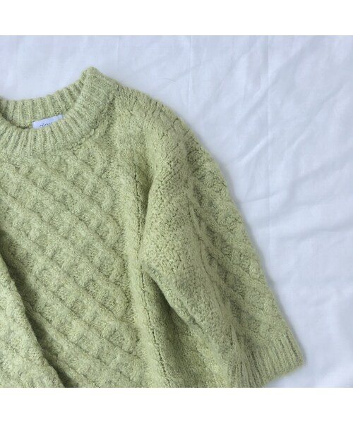 cache cache（カシュ カシュ）の「ケーブルニット  (ライトグリーン/ブラウン）（ニット/セーター・キッズ・その他）」の4枚目の写真