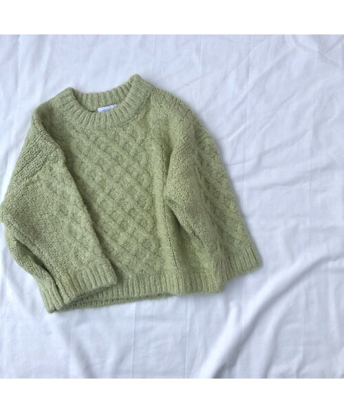 cache cache（カシュ カシュ）の「ケーブルニット  (ライトグリーン/ブラウン）（ニット/セーター・キッズ・その他）」の3枚目の写真