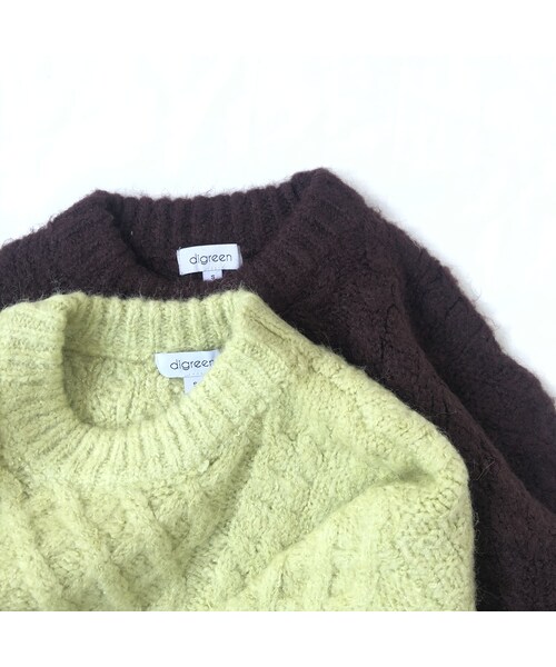 cache cache（カシュ カシュ）の「ケーブルニット  (ライトグリーン/ブラウン）（ニット/セーター・キッズ・その他）」の2枚目の写真