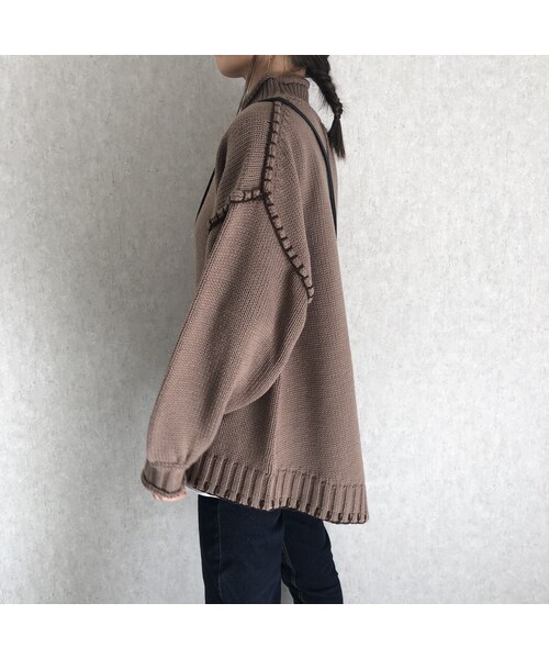 copine（コピン）の「12月10日再入荷！バックスリットデザイン！ハンドステッチモックネックゆるニット(3color)（ニット/セーター・レディース・その他）」の12枚目の写真