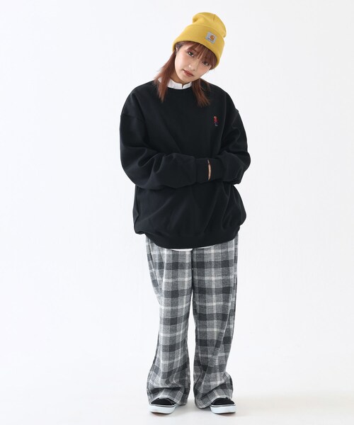 BOYSHE(ボーイシー)の「チェック バンディング起毛ワイドパンツ グレー(その他パンツ・レディース・その他)」の1枚目の写真