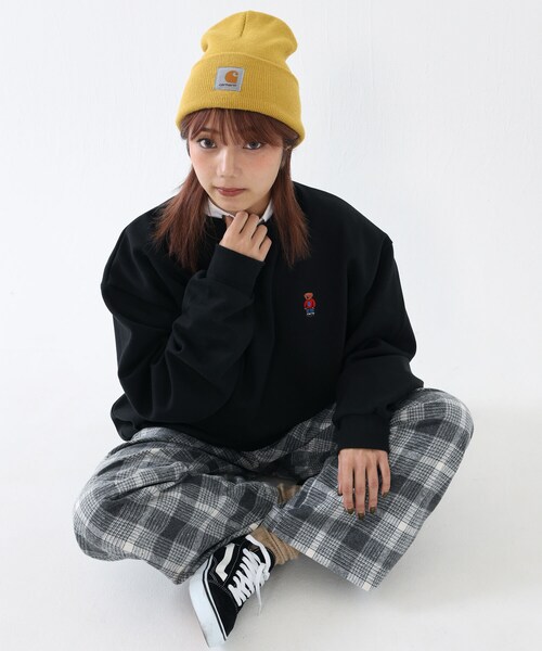 BOYSHE(ボーイシー)の「チェック バンディング起毛ワイドパンツ グレー(その他パンツ・レディース・その他)」の2枚目の写真