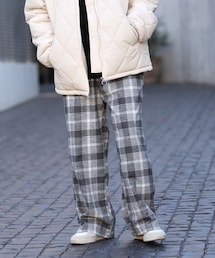 BOYSHE | チェック バンディング起毛ワイドパンツ　グレー(その他パンツ)