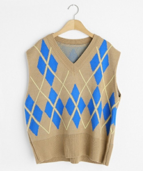 DHOLIC（ディーホリック）の「アーガイルベスト（ベスト・レディース・イエロー/ブラック/ベージュ・FREE）」の3枚目の写真