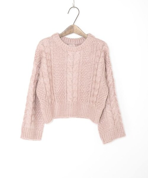 Crisp（クリスプ）の「クロップドケーブルニット[c1k2753b]（ニット/セーター・レディース・ベージュ/ピンク・FREE）」の4枚目の写真