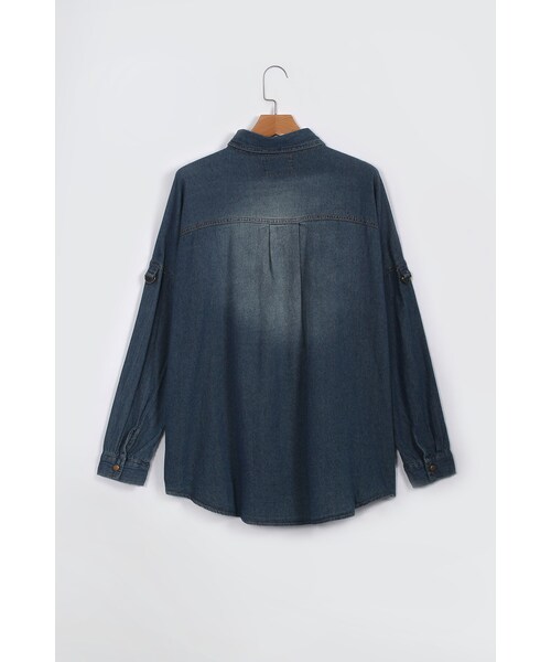 ORENDA（オレンダ）の「反摺袖扣環牛仔襯衫（トップス・レディース・藍/黑・F）」の2枚目の写真