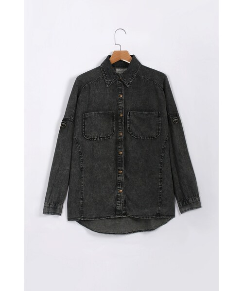 ORENDA（オレンダ）の「反摺袖扣環牛仔襯衫（トップス・レディース・藍/黑・F）」の9枚目の写真