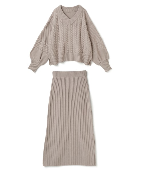 GRL（グレイル）の「柄編みVネックトップスXリブスカートニット