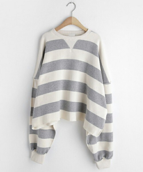 DHOLIC(ディーホリック)の「裏起毛ボーダースウェット(スウェット・レディース・グレー/ブラック/グリーン・FREE)」の1枚目の写真