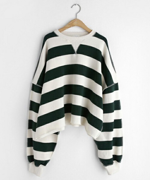 DHOLIC(ディーホリック)の「裏起毛ボーダースウェット(スウェット・レディース・グレー/ブラック/グリーン・FREE)」の3枚目の写真