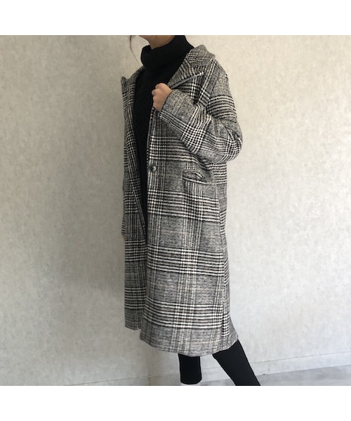 copine（コピン）の「【近日再入荷決定！】バックスリットデザイン！グレンチェック柄チェスターコート（チェスターコート・レディース・その他）」の8枚目の写真
