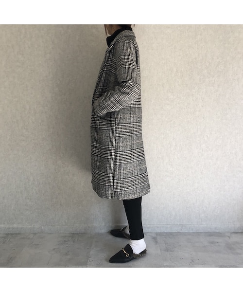copine（コピン）の「【近日再入荷決定！】バックスリットデザイン！グレンチェック柄チェスターコート（チェスターコート・レディース・その他）」の4枚目の写真