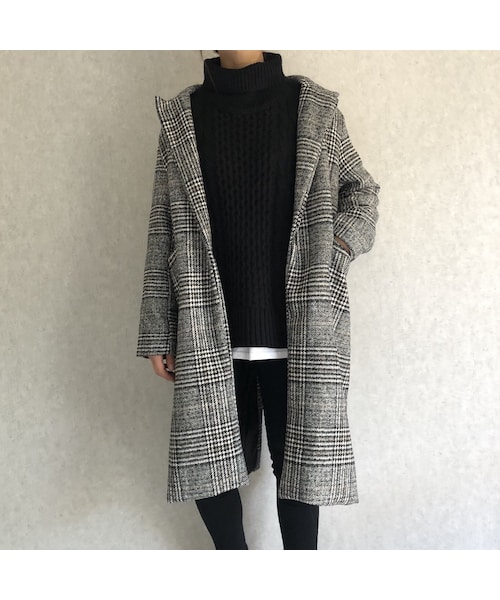 copine（コピン）の「【近日再入荷決定！】バックスリットデザイン！グレンチェック柄チェスターコート（チェスターコート・レディース・その他）」の7枚目の写真