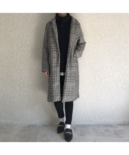 copine（コピン）の「【近日再入荷決定！】バックスリットデザイン！グレンチェック柄チェスターコート（チェスターコート・レディース・その他）」の3枚目の写真