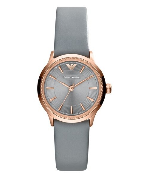 EMPORIO ARMANI(エンポリオアルマーニ)の「Emporio Armani Round Leather Strap Watch, 26mm(アナログ腕時計・Grey/ Rose Gold)」の1枚目の写真