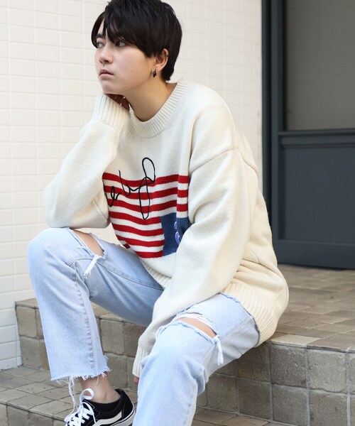 BOYSHE(ボーイシー)の「星条旗ラムウールクルーネックニット アイボリー(ニット/セーター・レディース・その他)」の2枚目の写真