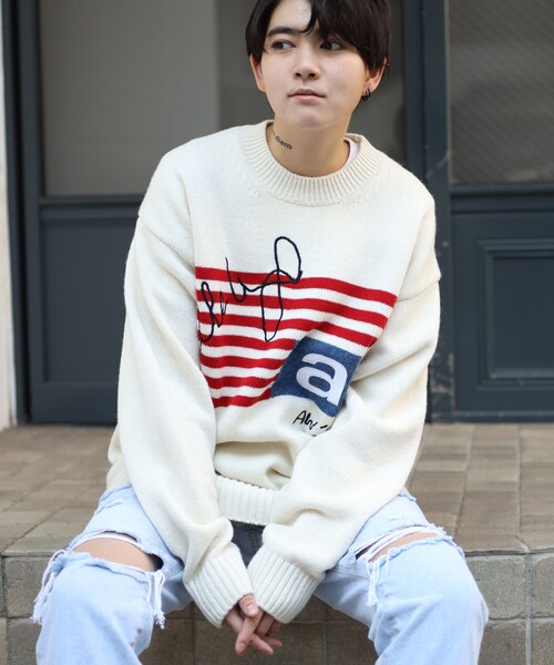 BOYSHE(ボーイシー)の「星条旗ラムウールクルーネックニット アイボリー(ニット/セーター・レディース・その他)」の1枚目の写真