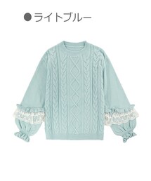 Bobon21 | レース袖ケーブル編みニットトップス-全２色-(ニット/セーター)