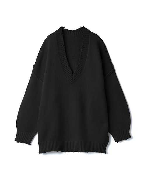 GRL（グレイル）の「Vネックルーズダメージニットトップス（ニット
