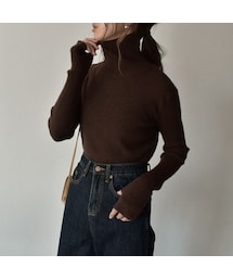 Lavish Gate（ラヴィッシュゲート）の「knit-02101　フィンガーホール タートルネック ニット　アイボリー　モカミックス　ブラウン　ダークブラウン　ブラック（ニット/セーター）」