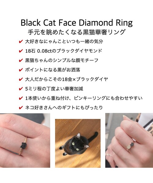 pinacoteca(ピナコテーカ)の「ピナコテーカ 744 ブラック キャット フェイス パヴェ ダイヤモンド リング ピンキーリング(リング・レディース・ゴールド・マイナス5号から13号)」の2枚目の写真