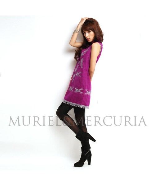 MURIEL&MERCURIA（マリエルアンドマキュリア）の「モチーフ刺繍ワンピース（ワンピース・レディース・CAMEL/GREEN/PINK/GRAY・38）」の4枚目の写真
