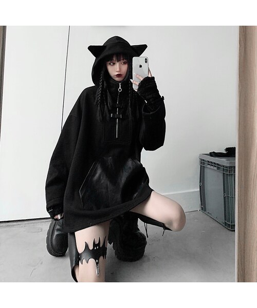 NOCONTENT ドット半袖ジップパーカー｜韓国ファッション 韓国ブランド NOCONTENT ドット半袖ジップパーカー｜韓国ファッション 韓国