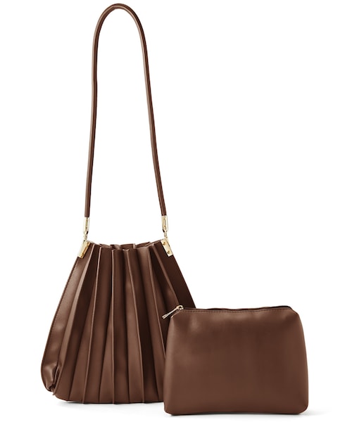 GRL（グレイル）の「ポーチ付きプリーツトートバッグ（トートバッグ・レディース・アイボリー/ブラウン・F）」の2枚目の写真