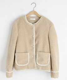 DHOLIC | ツイードラインボアジャケット(ノーカラージャケット)