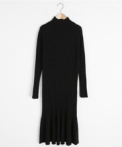 DHOLIC（ディーホリック）の「リブニットフレアワンピース（ワンピース・レディース・ライトベージュ/ブラック・ONESIZE）」の2枚目の写真