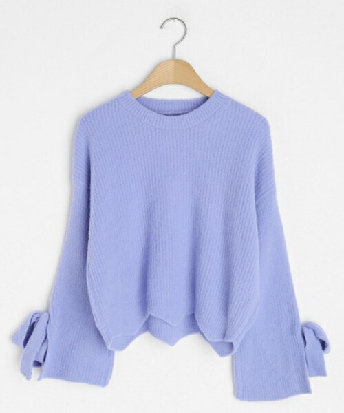 DHOLIC（ディーホリック）の「ジグザグへムリボンニット（ニット/セーター・レディース・アイボリー/パープル/イエロー/ライトベージュ・ONESIZE）」の3枚目の写真